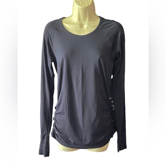 Athleta SpeedLight Ruch Long Sleeve Crewneck Athletic Top Size Medium Black Gym - Picture 1 of 11